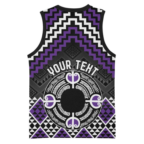 Personalised Aotearoa Niho Taniwha Motif Basketball Jersey Violet Style - Aussie Hoodie