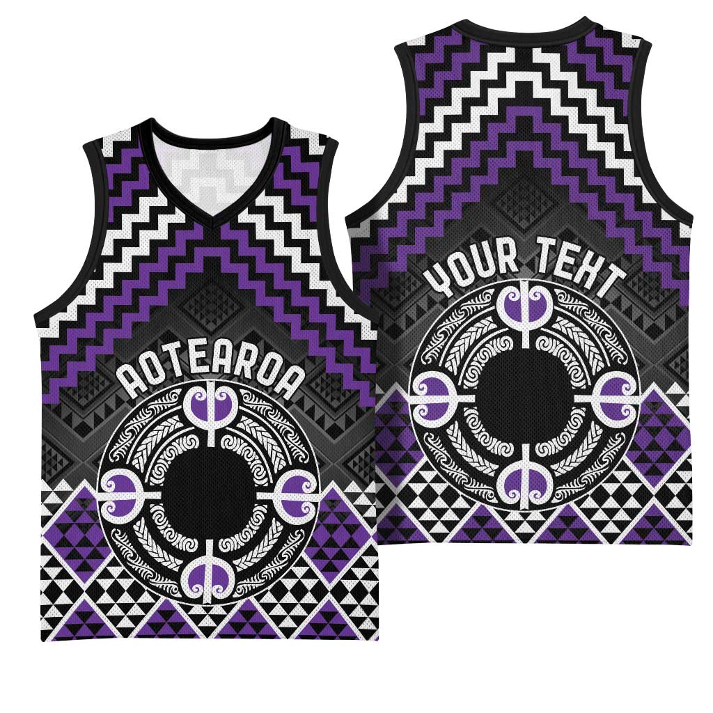 Personalised Aotearoa Niho Taniwha Motif Basketball Jersey Violet Style - Aussie Hoodie