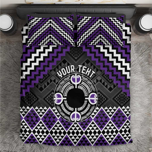Personalised Aotearoa Niho Taniwha Motif Bedding Set Violet Style