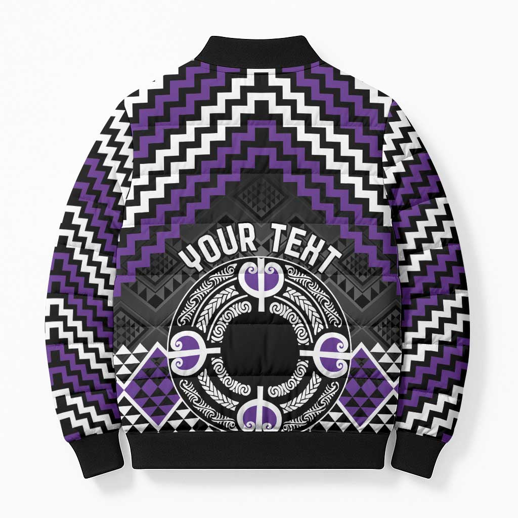 Personalised Aotearoa Niho Taniwha Motif Bomber Puffer Jacket Violet Style - Aussie Hoodie