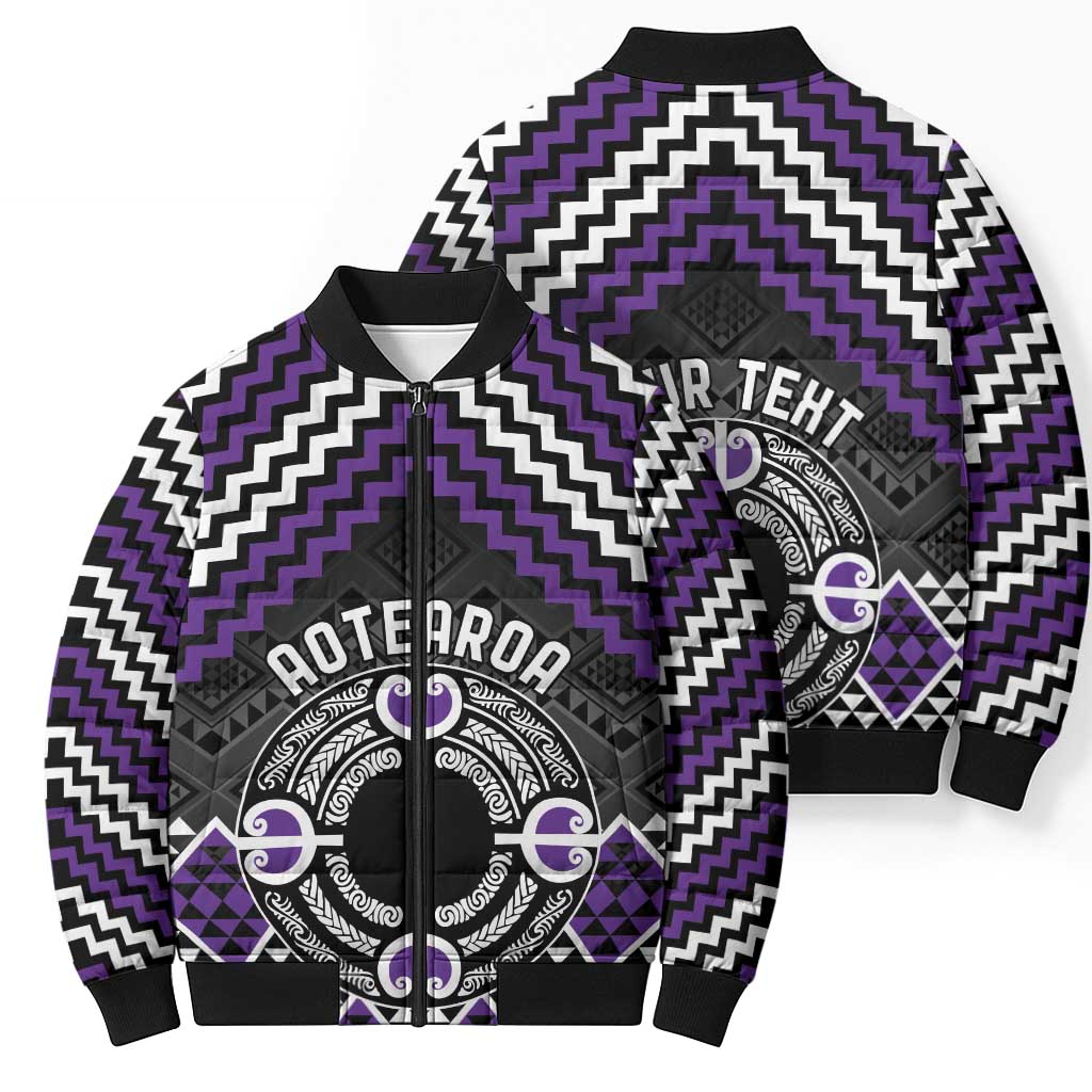 Personalised Aotearoa Niho Taniwha Motif Bomber Puffer Jacket Violet Style - Aussie Hoodie