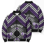 Personalised Aotearoa Niho Taniwha Motif Bomber Puffer Jacket Violet Style - Aussie Hoodie