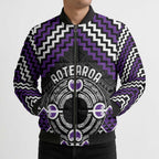 Personalised Aotearoa Niho Taniwha Motif Bomber Puffer Jacket Violet Style - Aussie Hoodie