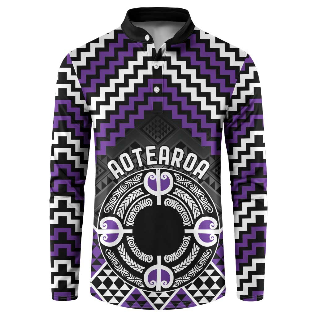 Personalised Aotearoa Niho Taniwha Motif Button Sweatshirt Violet Style