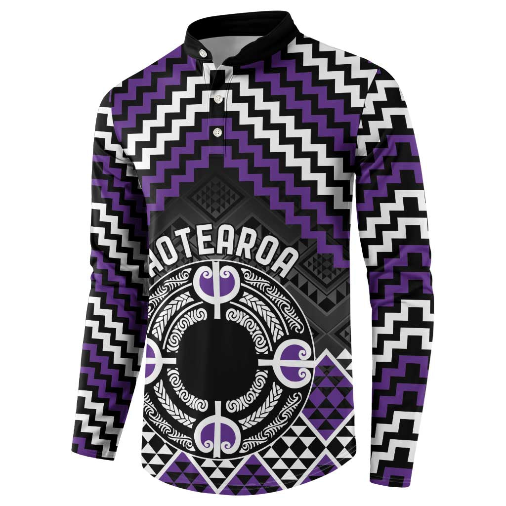 Personalised Aotearoa Niho Taniwha Motif Button Sweatshirt Violet Style