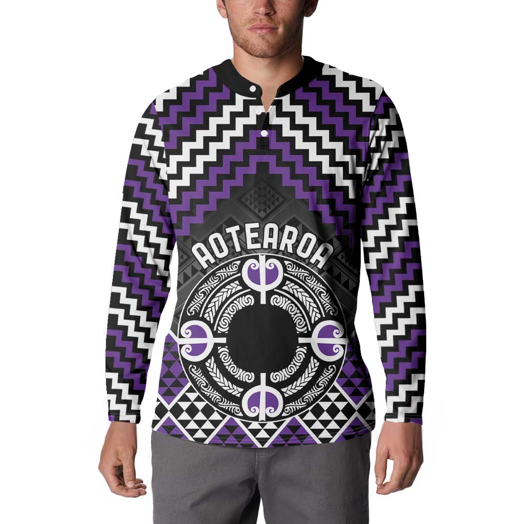 Personalised Aotearoa Niho Taniwha Motif Button Sweatshirt Violet Style