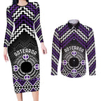 Personalised Aotearoa Niho Taniwha Motif Couples Matching Long Sleeve Bodycon Dress and Long Sleeve Button Shirt Violet Style