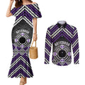 Personalised Aotearoa Niho Taniwha Motif Couples Matching Mermaid Dress and Long Sleeve Button Shirt Violet Style