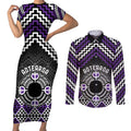 Personalised Aotearoa Niho Taniwha Motif Couples Matching Short Sleeve Bodycon Dress and Long Sleeve Button Shirt Violet Style