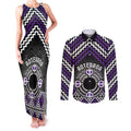 Personalised Aotearoa Niho Taniwha Motif Couples Matching Tank Maxi Dress and Long Sleeve Button Shirt Violet Style