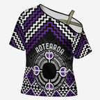 Personalised Aotearoa Niho Taniwha Motif Cross Shoulder Shirt Violet Style - Aussie Hoodie