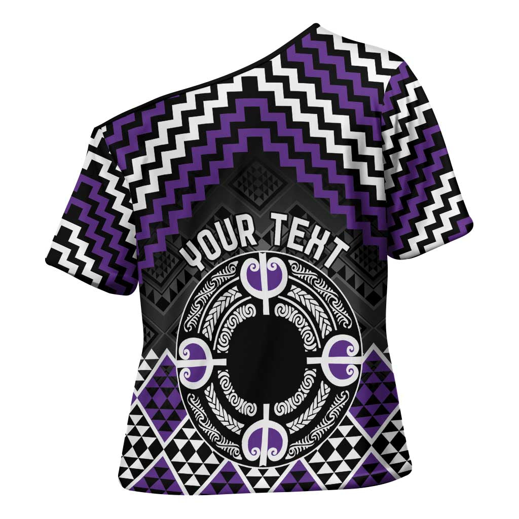 Personalised Aotearoa Niho Taniwha Motif Cross Shoulder Shirt Violet Style - Aussie Hoodie