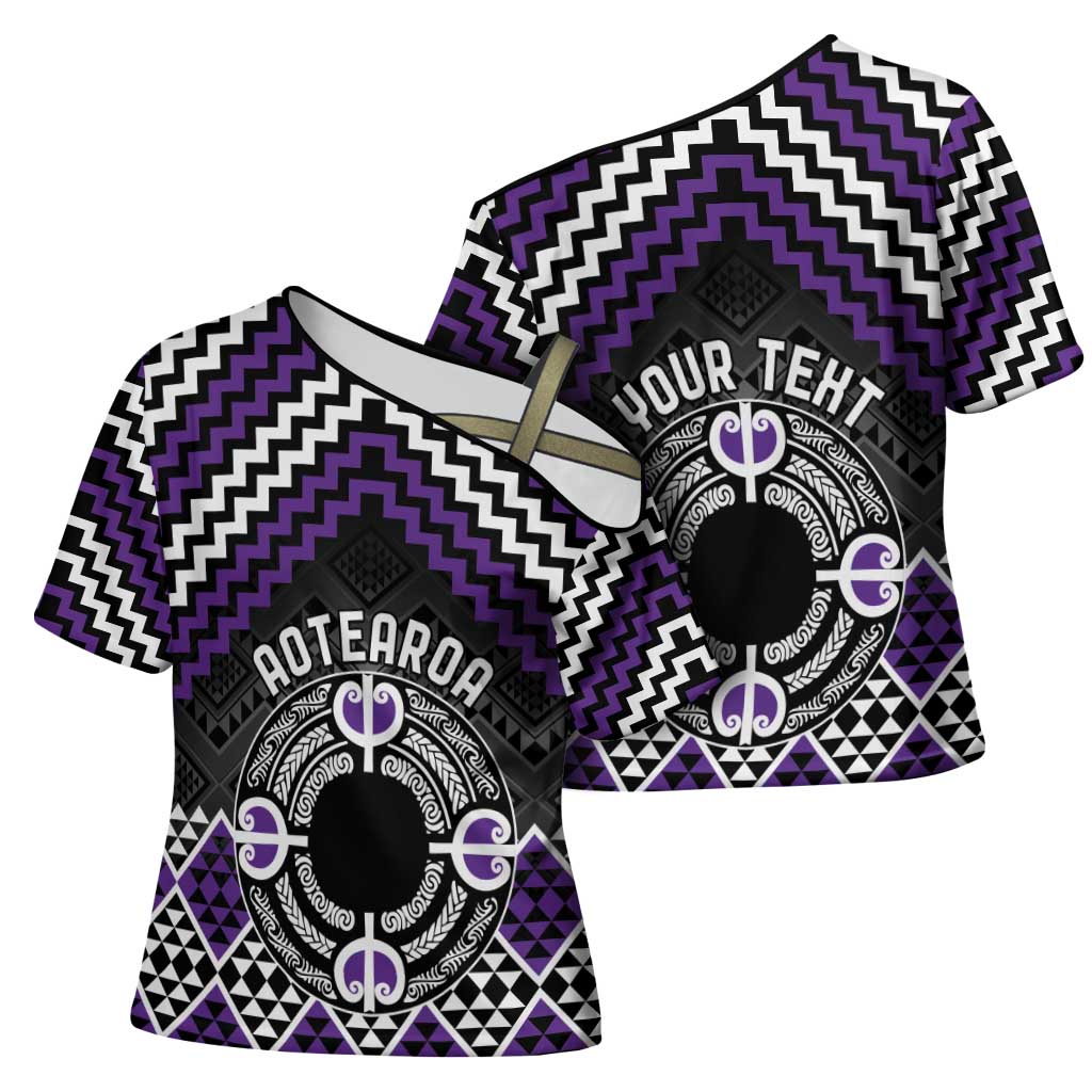 Personalised Aotearoa Niho Taniwha Motif Cross Shoulder Shirt Violet Style - Aussie Hoodie