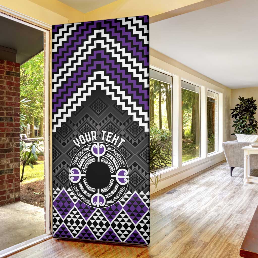 Personalised Aotearoa Niho Taniwha Motif Door Cover Violet Style - Aussie Hoodie
