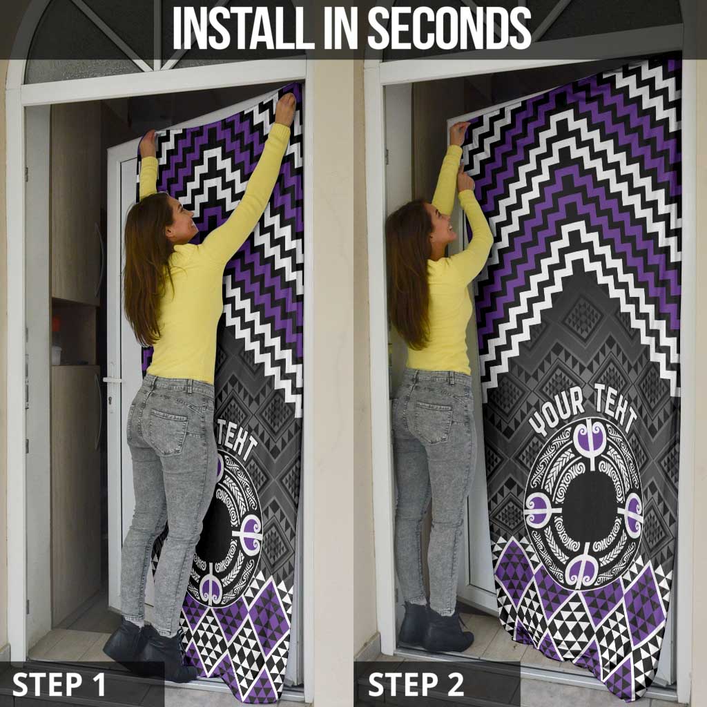 Personalised Aotearoa Niho Taniwha Motif Door Cover Violet Style - Aussie Hoodie