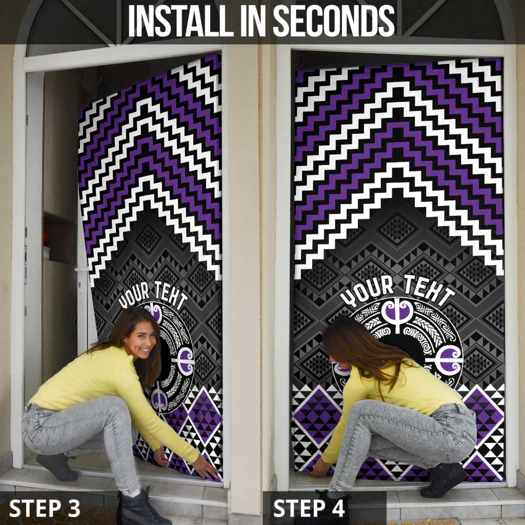 Personalised Aotearoa Niho Taniwha Motif Door Cover Violet Style - Aussie Hoodie
