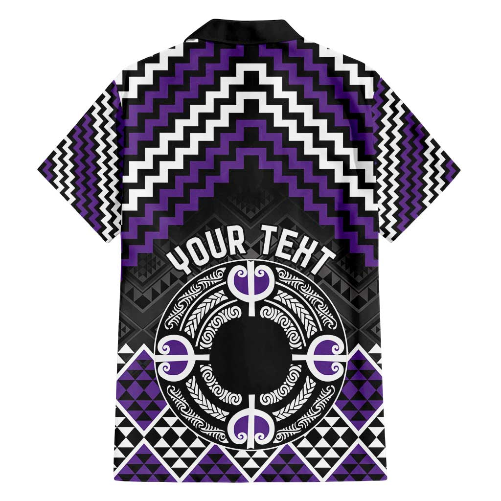 Personalised Aotearoa Niho Taniwha Motif Family Matching Long Sleeve Bodycon Dress and Hawaiian Shirt Violet Style