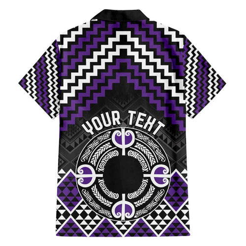 Personalised Aotearoa Niho Taniwha Motif Family Matching Long Sleeve Bodycon Dress and Hawaiian Shirt Violet Style