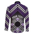 Personalised Aotearoa Niho Taniwha Motif Family Matching Off The Shoulder Long Sleeve Dress and Hawaiian Shirt Violet Style