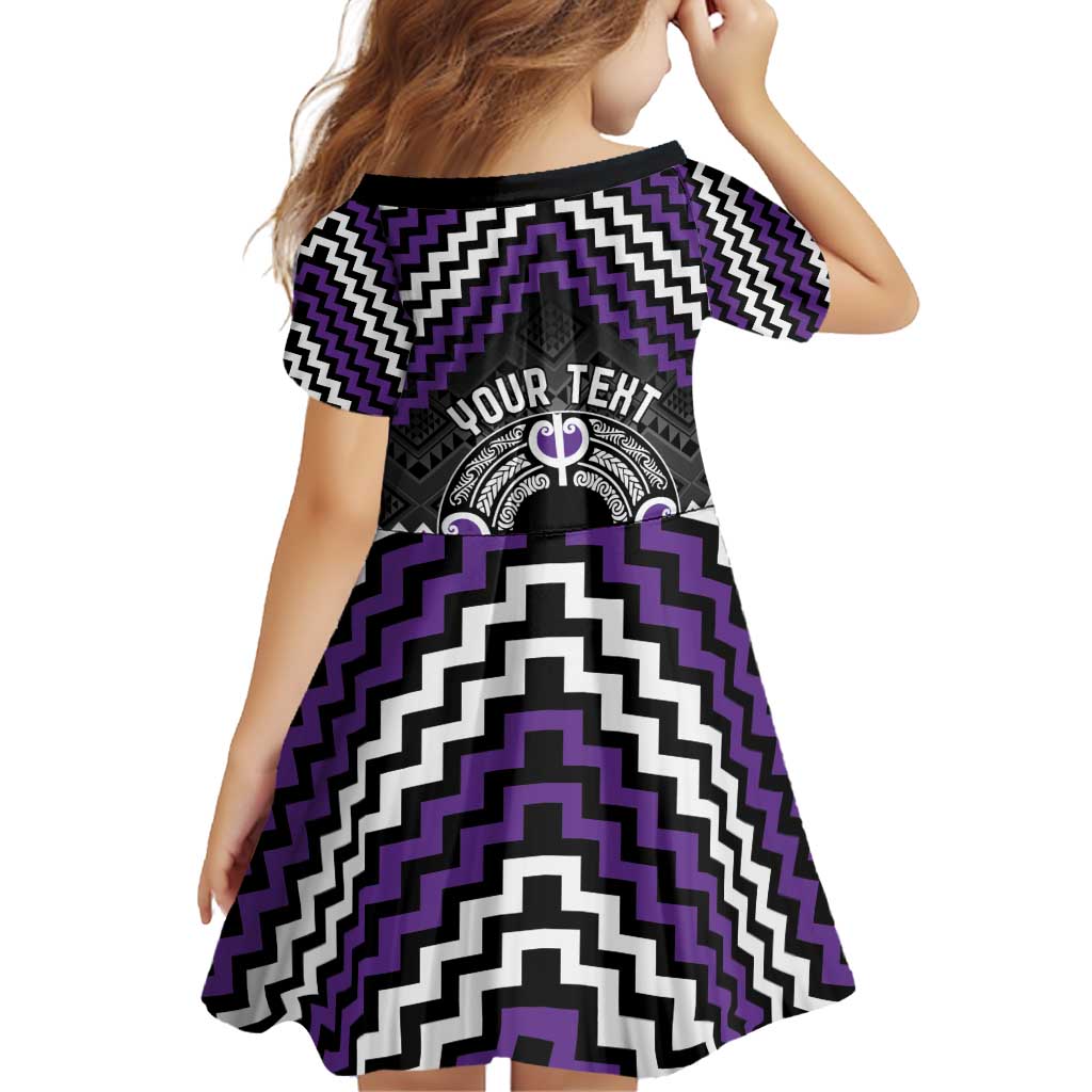 Personalised Aotearoa Niho Taniwha Motif Family Matching Off Shoulder Short Dress and Hawaiian Shirt Violet Style