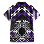 Personalised Aotearoa Niho Taniwha Motif Family Matching Puletasi and Hawaiian Shirt Violet Style