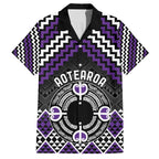 Personalised Aotearoa Niho Taniwha Motif Family Matching Short Sleeve Bodycon Dress and Hawaiian Shirt Violet Style