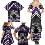Personalised Aotearoa Niho Taniwha Motif Family Matching Summer Maxi Dress and Hawaiian Shirt Violet Style