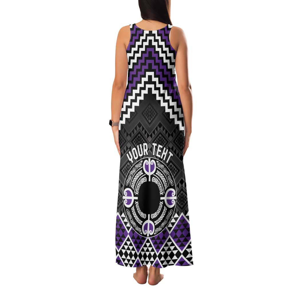 Personalised Aotearoa Niho Taniwha Motif Family Matching Tank Maxi Dress and Hawaiian Shirt Violet Style