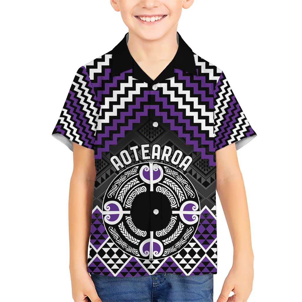 Personalised Aotearoa Niho Taniwha Motif Hawaiian Shirt Violet Style
