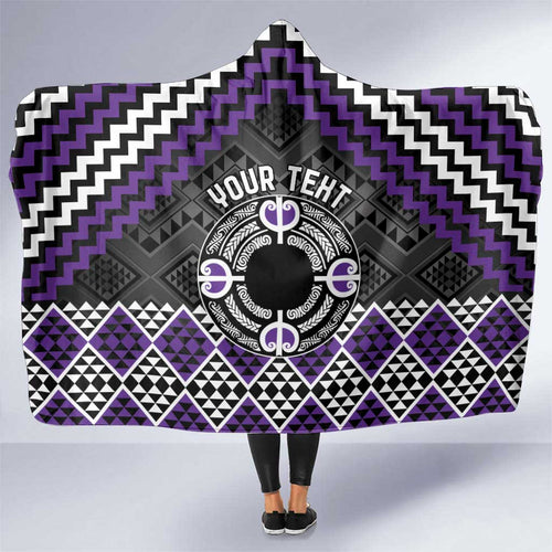 Personalised Aotearoa Niho Taniwha Motif Hooded Blanket Violet Style