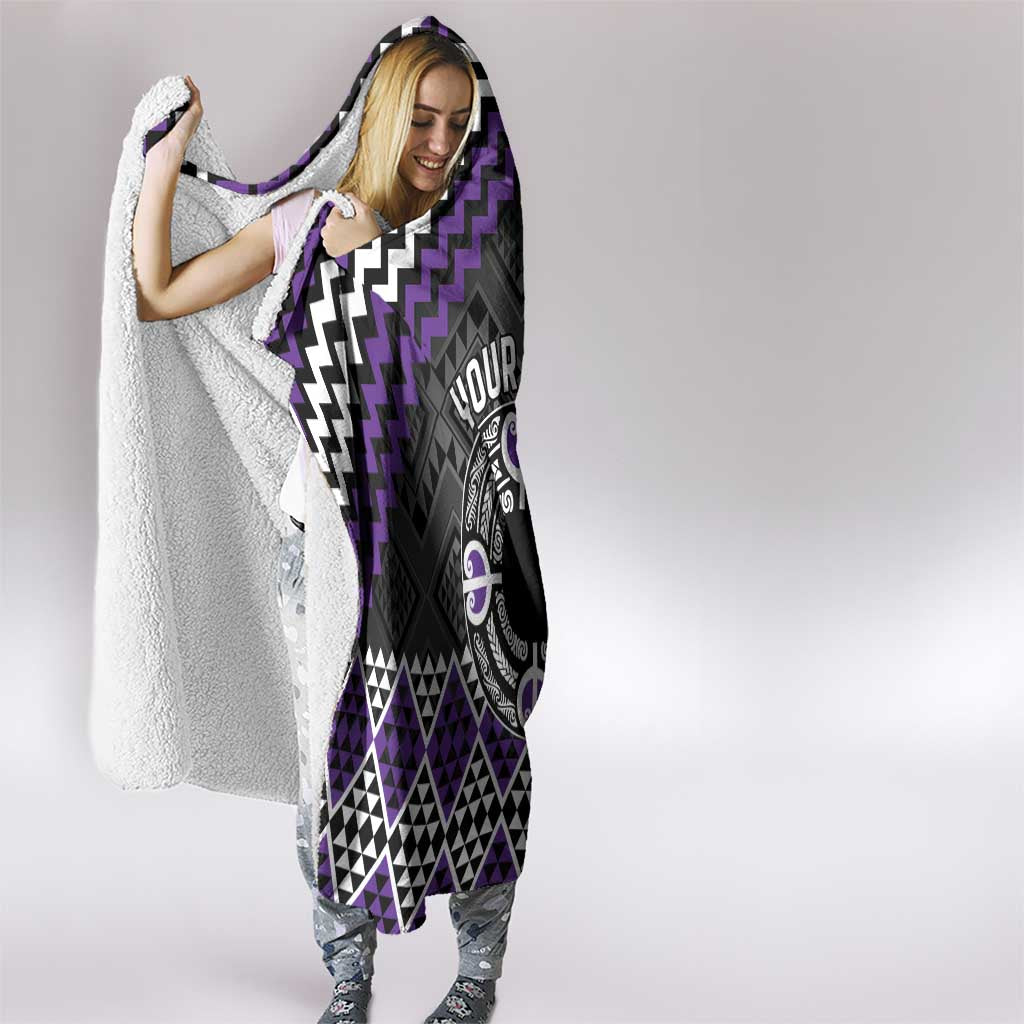 Personalised Aotearoa Niho Taniwha Motif Hooded Blanket Violet Style