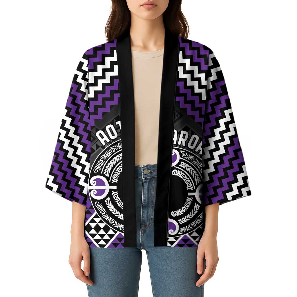 Personalised Aotearoa Niho Taniwha Motif Kimono Violet Style - Aussie Hoodie