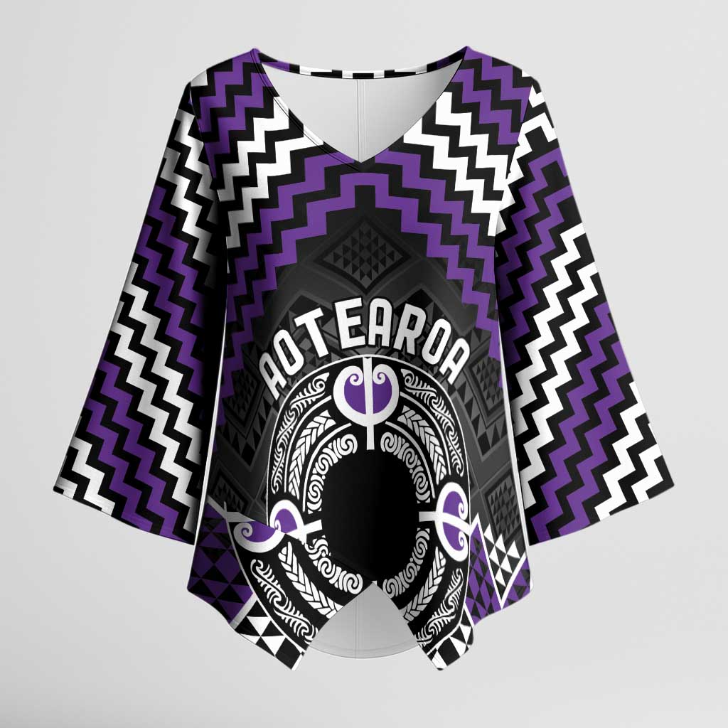 Personalised Aotearoa Niho Taniwha Motif Kimono Sleeve Blouse Violet Style - Aussie Hoodie