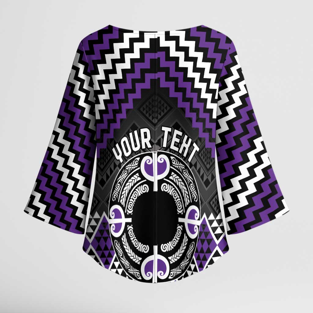 Personalised Aotearoa Niho Taniwha Motif Kimono Sleeve Blouse Violet Style - Aussie Hoodie
