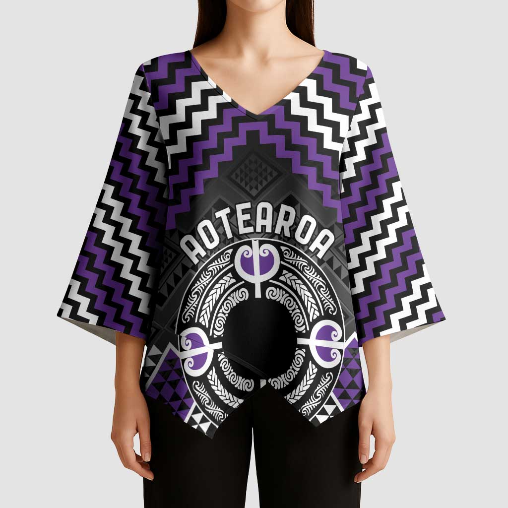 Personalised Aotearoa Niho Taniwha Motif Kimono Sleeve Blouse Violet Style - Aussie Hoodie