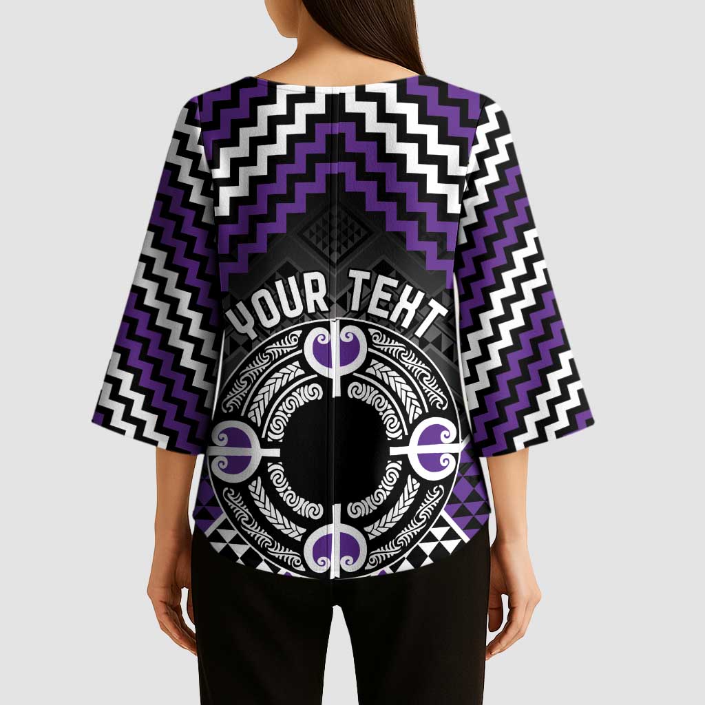 Personalised Aotearoa Niho Taniwha Motif Kimono Sleeve Blouse Violet Style - Aussie Hoodie