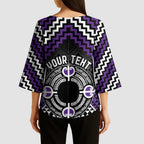 Personalised Aotearoa Niho Taniwha Motif Kimono Sleeve Blouse Violet Style - Aussie Hoodie