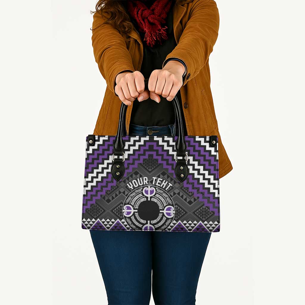 Personalised Aotearoa Niho Taniwha Motif Leather Bag Violet Style - Aussie Hoodie