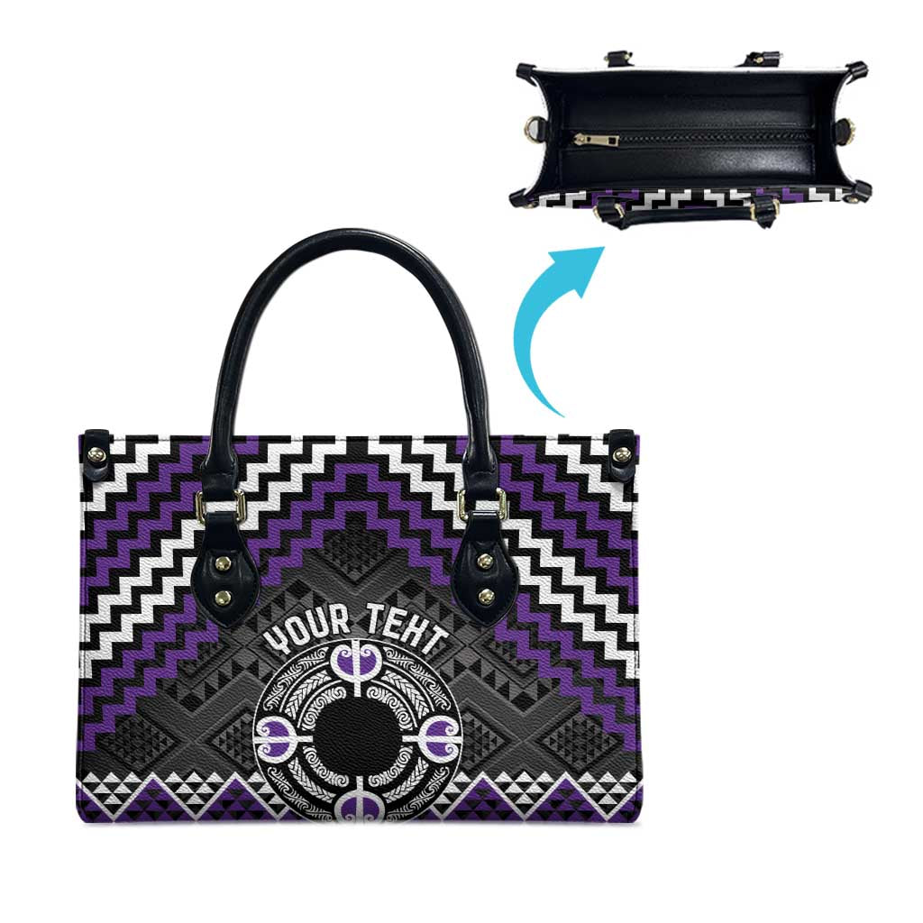 Personalised Aotearoa Niho Taniwha Motif Leather Bag Violet Style - Aussie Hoodie