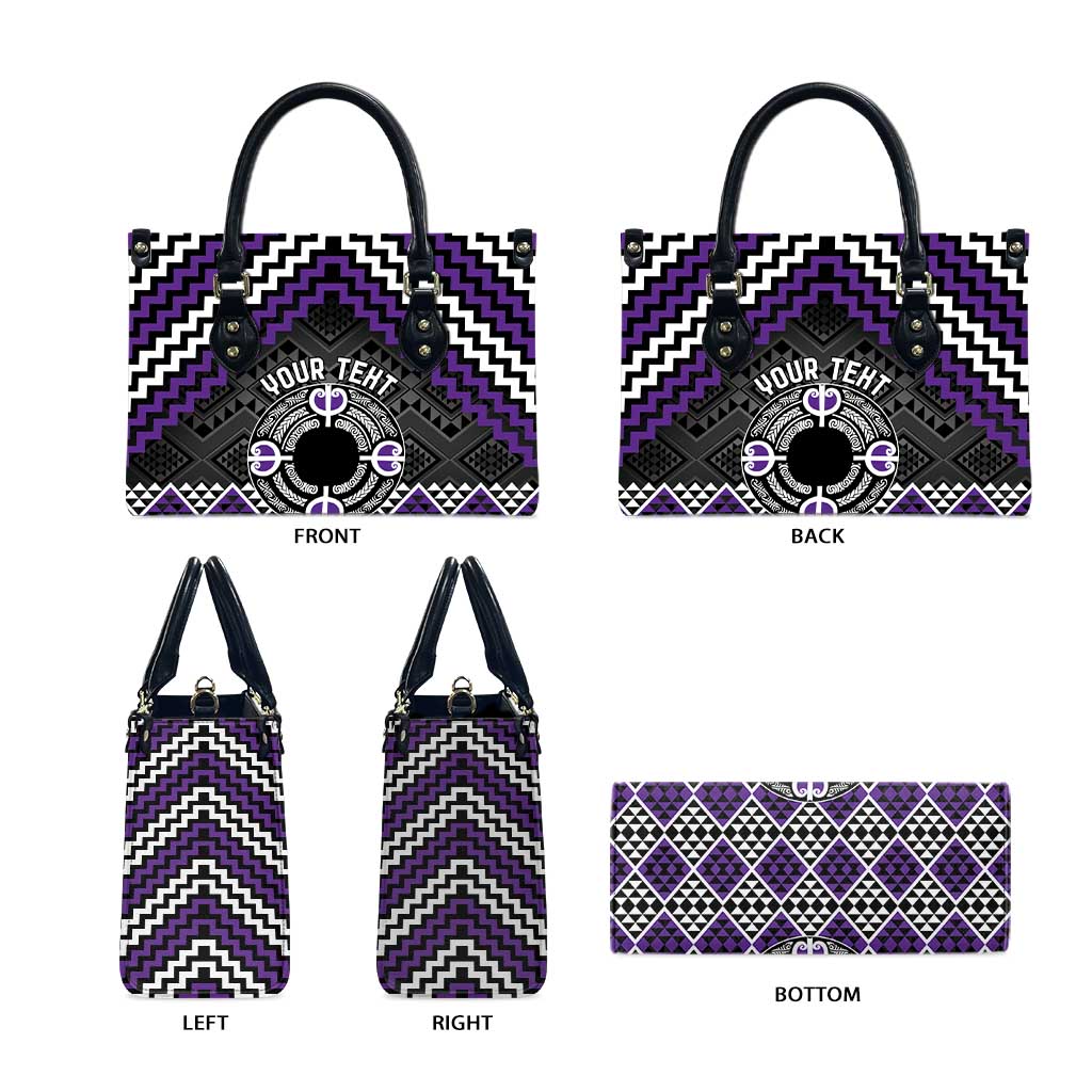 Personalised Aotearoa Niho Taniwha Motif Leather Bag Violet Style - Aussie Hoodie