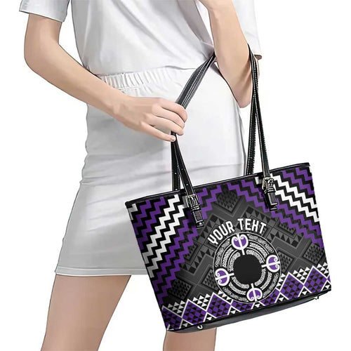 Personalised Aotearoa Niho Taniwha Motif Leather Tote Bag Violet Style