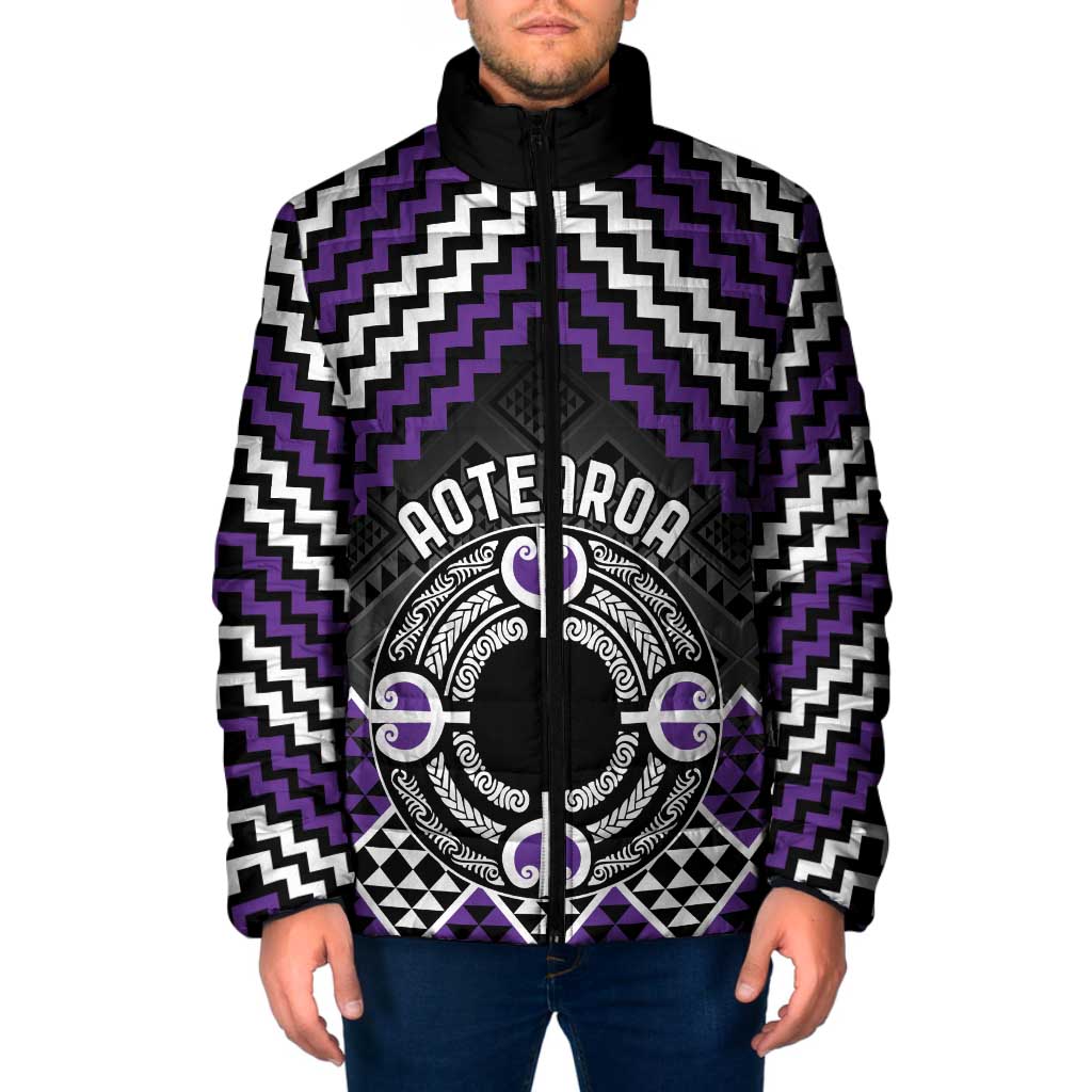 Personalised Aotearoa Niho Taniwha Motif Padded Jacket Violet Style - Aussie Hoodie