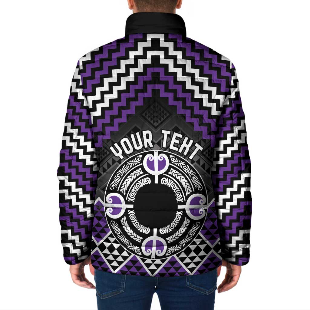 Personalised Aotearoa Niho Taniwha Motif Padded Jacket Violet Style - Aussie Hoodie