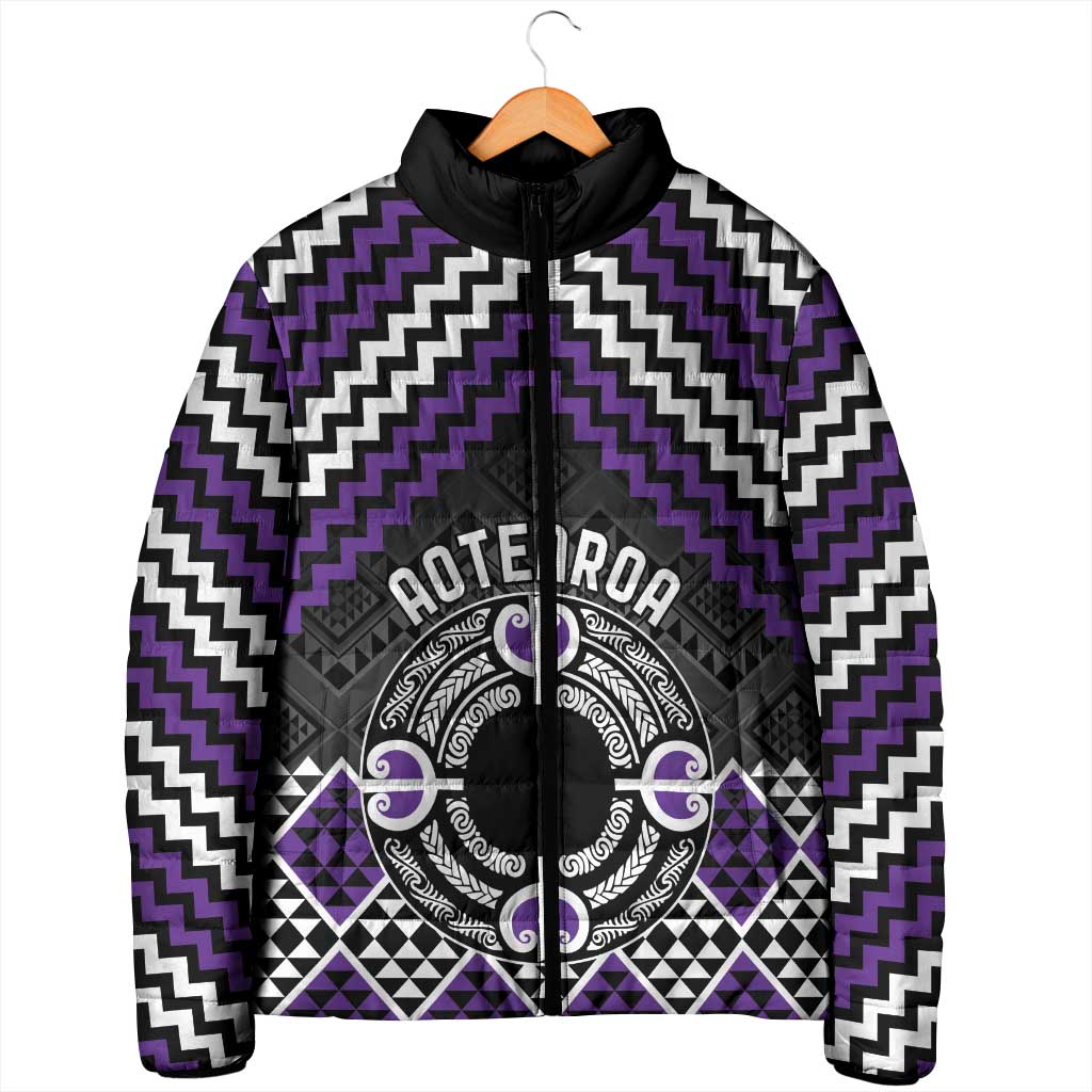 Personalised Aotearoa Niho Taniwha Motif Padded Jacket Violet Style - Aussie Hoodie