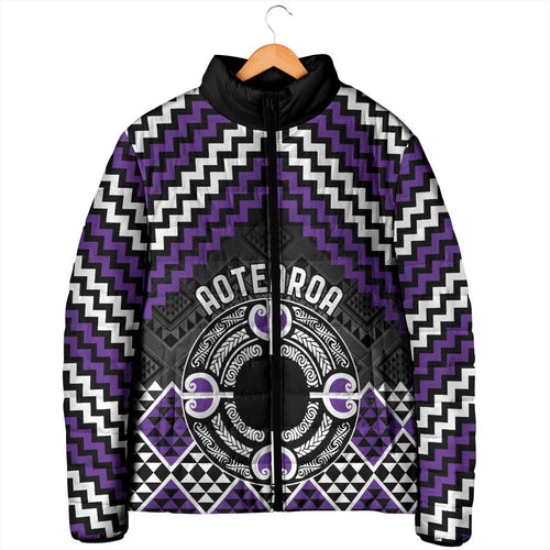 Personalised Aotearoa Niho Taniwha Motif Padded Jacket Violet Style - Aussie Hoodie