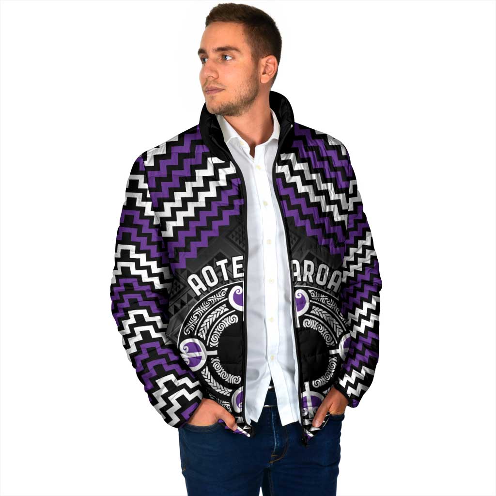 Personalised Aotearoa Niho Taniwha Motif Padded Jacket Violet Style - Aussie Hoodie