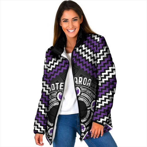 Personalised Aotearoa Niho Taniwha Motif Padded Jacket Violet Style - Aussie Hoodie