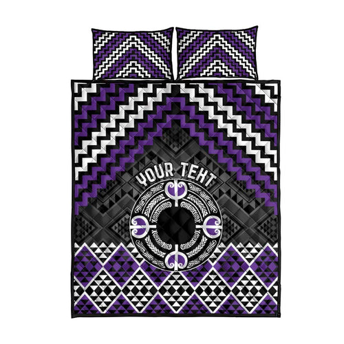 Personalised Aotearoa Niho Taniwha Motif Quilt Bed Set Violet Style