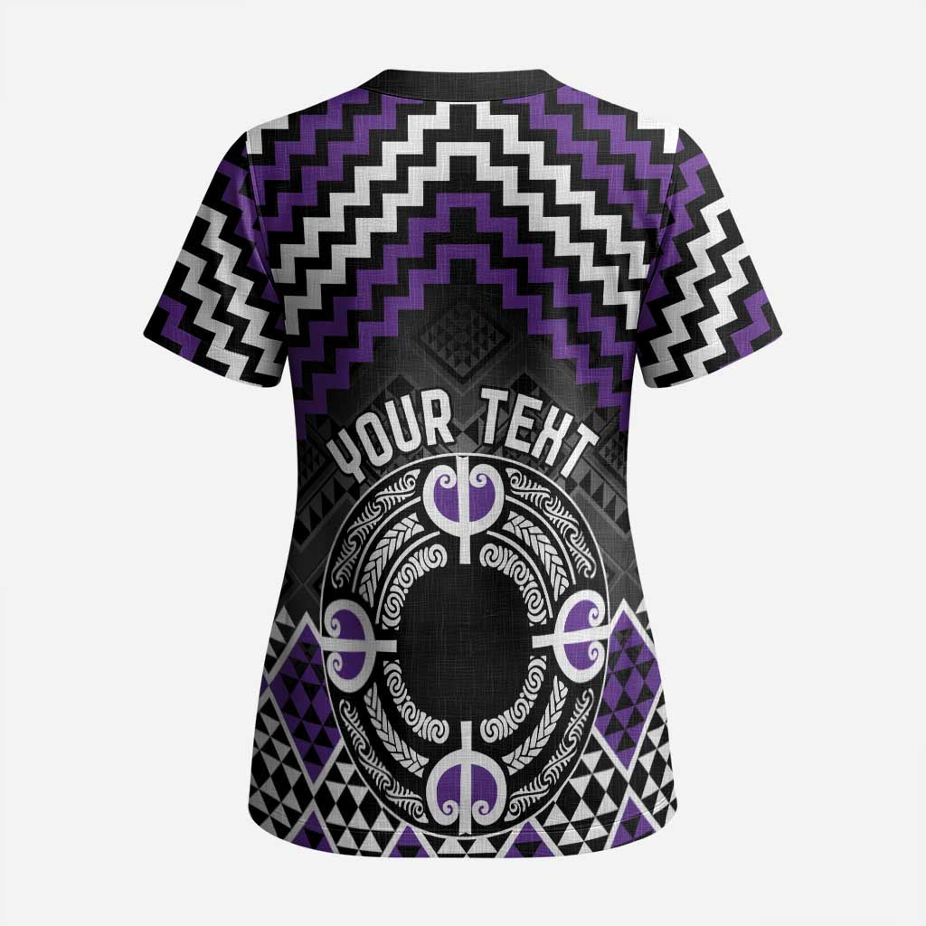 Personalised Aotearoa Niho Taniwha Motif Scrub Top Violet Style - Aussie Hoodie