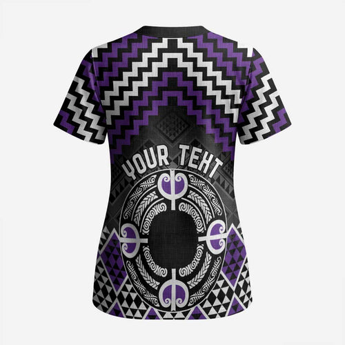 Personalised Aotearoa Niho Taniwha Motif Scrub Top Violet Style - Aussie Hoodie